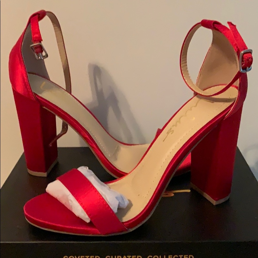 Red ankle chunk heels